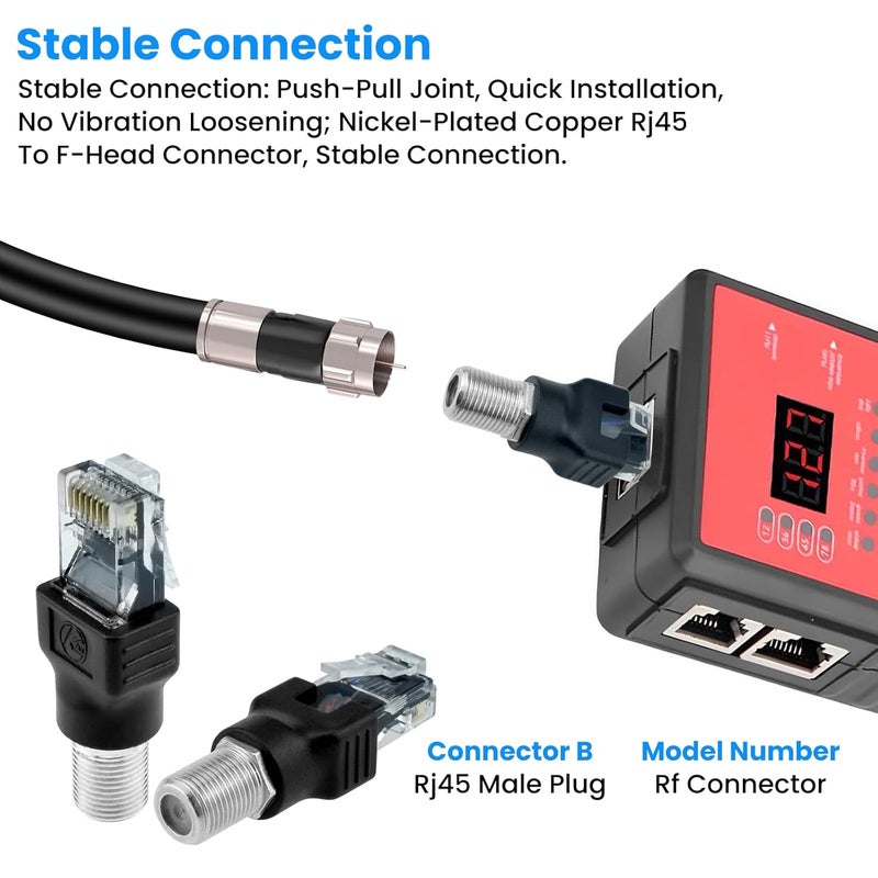 ZDRU 2PCS F-Type Female to RJ45 Male Coaxial Connector Ethernet Adapter | Coax Straight Connector Only for Cable Line Tester | Not Support Signal Conversion or Ethernet Transmission - Image 5